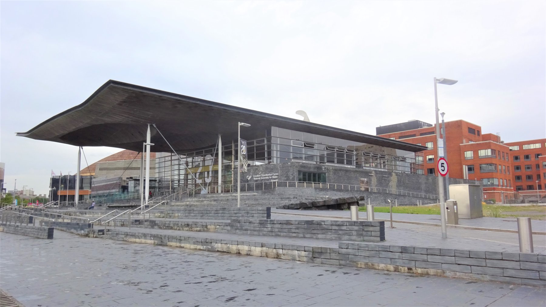The glass-fronted Senedd building in Cardiff Bay