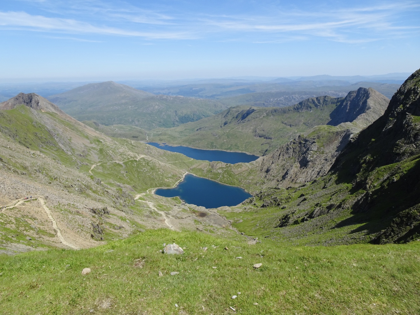 Mountain slopes and lake beneath Yr Wyddfa in Eryri, Wales